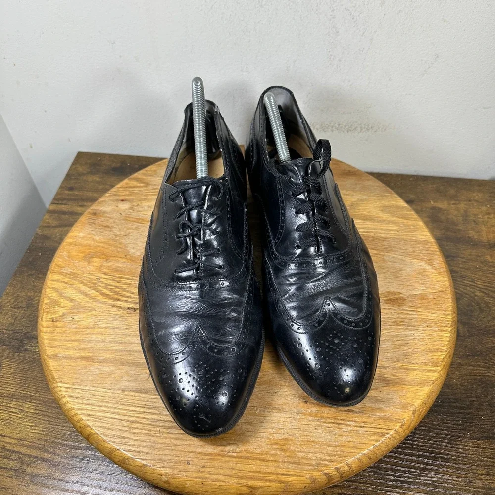 Salvatore Ferragamo Mens Black Leather Wingtip Oxford Shoes Italy Size 9.5 E